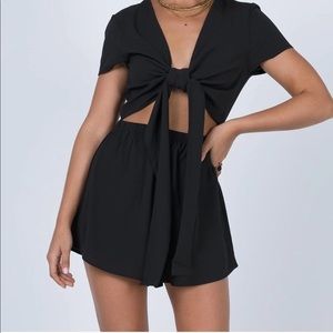 Princess Polly Ragnar Tie Front Romper Black